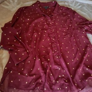 maroon blouse with gold star print
